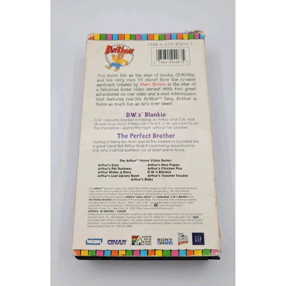 Arthur VHS PBS Kids D.W.'s Blankie Plus The Perfect Brother Animated Rare Title - Picture 2 of 4